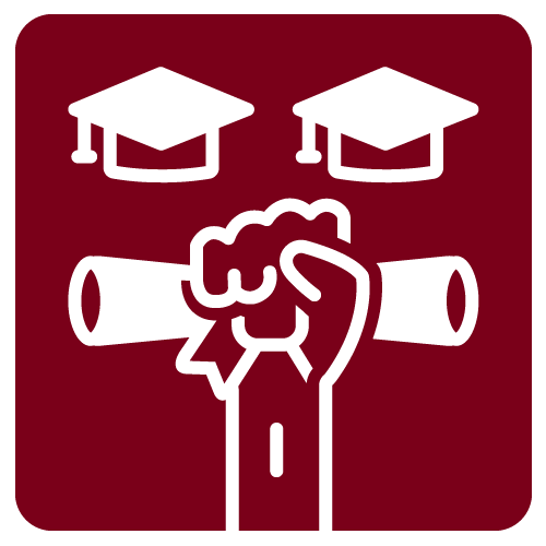 Achieving student success icon with a diploma and graduation hat